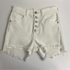 EXPRESS High Rise Fringe Denim Shorts-White
